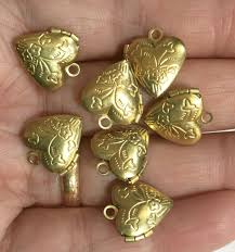 10 Solid brass Heart Locket Pendant 13x15mm, puff heart locket with flower | eBay
