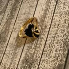 taiwan | Jewelry | Black Onyx Type Heart Stone Marked Taiwan Gold Tone Metal Ring Womans Jewelry 7 | Poshmark
