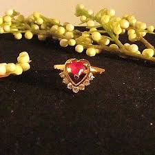 Ruby & White Topaz Heart 18KT Gold Filled Women's Ring Size ...