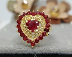 1ct Heart Shaped Garnet Diamond Engagement Ring 14k Yellow ...