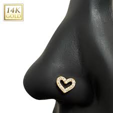 14kt Diamond Heart Nose Stud — STATEMENT GOLD