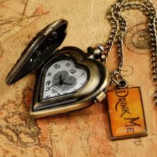 Antique Drink Me Tag Heart Shape Men Women Quartz Pocket ...