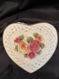 Vintage Heart Shaped Lattice Porcelain Oversized 6” Trinket ...