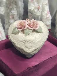 Vintage White Heart Shaped Box: Embossed Roses, Gold ...
