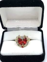 Vtg Gold Tone Clear Red Glass Rhinestones Cocktail Ring ...