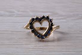 Love Heart Sapphire Set Yellow Gold Ring - Etsy