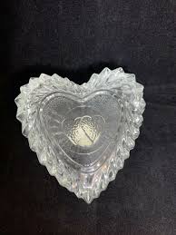 Vintage Heart Shaped Crystal Clear Trinket Box Made in ...