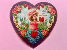 Vintage Valentines Day Card Child in Garden Holding a Heart ...