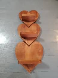 Vtg 3 tier heart Shelf wood wall decor Peg display nicknack ...