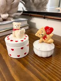 Vintage Valentines Teddy Bear Trinket Box, Valentine Hearts ...