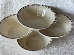 Lot 4 Corelle Bowls Corning Soup Cereal Burgundy & Navy Border Beige 6 3/4