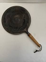 Vtg Heat Diffuser Punched Metal Flame Fan Wood Handle Cooktop Shield, Wall Decor | eBay