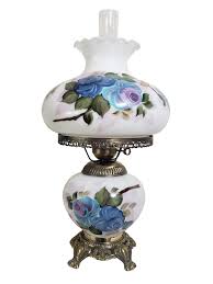 Vintage Hurricane Lamp GWTW White With Blue & Purple Rose ...