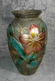 Flower Vase Pottery Ceramic Painted Textured Floral 3D Gold ...