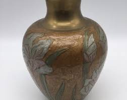 Vintage India Brass / Copper Raised Enamel Floral Vase - Etsy