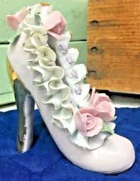 Vintage Bone China Lace Shoe Heel Roses Flowers Slipper ...