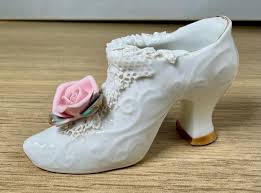 Vintage Miniature, Porcelain White Shoe With Pink Rose, Made ...