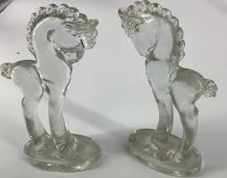 Lot - 2 Mosser glass horses 5”, 2 paperweight vintage vases ...