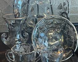 Footed Glass Bowl Silver Overlay Vintage Flanders Poppy ...