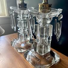 Antique Pair of Glass Boudoir Lamps Glass Crystal Prisms ...