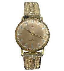 Helbros Salmon Pink Dial Gem Hour Marker Men's Gold Plated ...