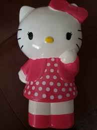 HELLO KITTY Ceramic Figurine cat BANK Sanrio 2012 pink polka ...