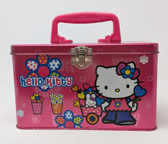 Vintage Sanrio Hello Kitty Box Metal Tin Handle Flowers Pink ...