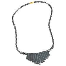 Hematite Beaded Necklace With Geometric Pendant Design. For Sale at Ruby Lane