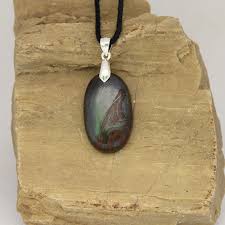 Pendentif Cabochon Œil de Fer, Long - Agate et Lune