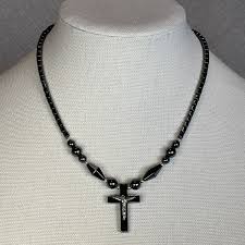 Hematite Crucifix Cross Pendant Necklace 17" | eBay