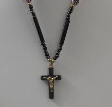 Vintage Crucifix Cross Necklace Silver Tone Close Grey Brown Black Bead 10" G54 | eBay