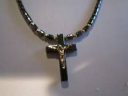 HEMATITE BEADED NECKLACE & RELIGIOUS CROSS - 17" - TK4 | eBay