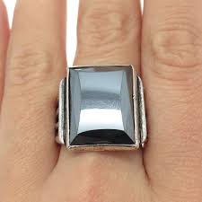 925 Sterling Silver Antique Art Deco Real Hematite Gemstone Ring Size 11.25 | eBay