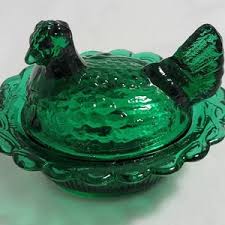 Mosser Glass Miniature Hen on Nest in Hunter Green Like an Emerald - Etsy
