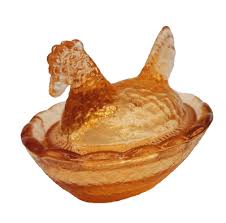 Hen Pink / Orange Glass Salt Cellar Trinket Covered On Basket Nest 2 1/4 " | eBay