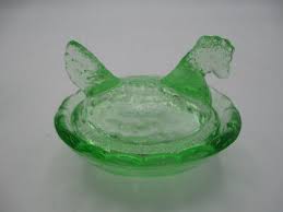 Hen on Nest Salt Dish Pair Retro Depression Style Green ...