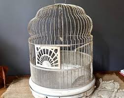 Mid Century Bird Cage Brass Tweety Bird Cage With Original Bell and Perch Wood Rusty and Dusty - Etsy