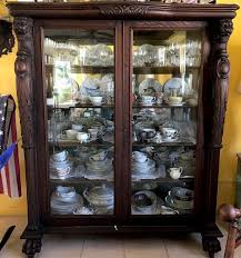 Antique China Cabinet, Carved OAK Glass China Closet | eBay