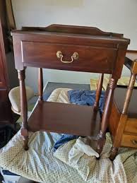 HENKEL HARRIS #120 MAGHOGAY NIGHTSTAND 2 TIER END TABLE 1 DRAWER W/ GALLERY 1977 | eBay