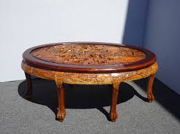 Vintage Chinese Asian Ornately Carved Golden Brown Coffee ...