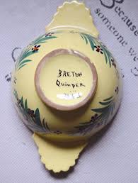 Antique French Quimper Round Bowl With Handles. Breton Lady ...