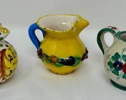 Set of 3 Vintage Miniature Ceramic Pitchers – Hand Painted Italian Deruta Creamers – Colorful Pottery Jugs - Etsy