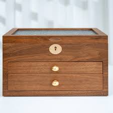 Lockable Wooden Jewelry Storage Box with Glass Lid