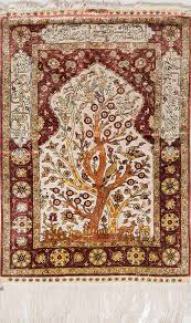 Lot - A Turkish Hand Knotted Pure Silk & Gold Thread Hereke Rug, 85 X 60