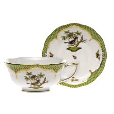 Herend Rothschild Bird Green Tea Cup and Saucer | Kneen & Co