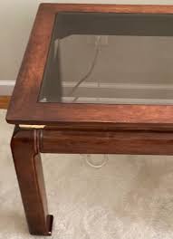 1970s Vintage Bernhardt Square Champaign Glass Top Side ...