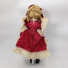 YLM 1992 Vintage Porcelain Doll Red Embroideres dress and Curly Hair. Pre-owned | eBay