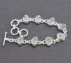 Rough Herkimer Diamond Bracelet Solid 925 Silver Women's ...