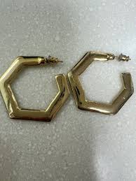 Vintage Gold Tone Geometric Pentagonal Hoop Earrings | eBay