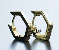 Daily Wear Solid Metal Men's Octagon Hoop Earing 14k Yellow ...